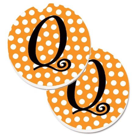 Carolines Treasures Monogram Initial Q Orange Polkadots Set of 2 Cup Holder Car Coaster CJ1033-QCARC